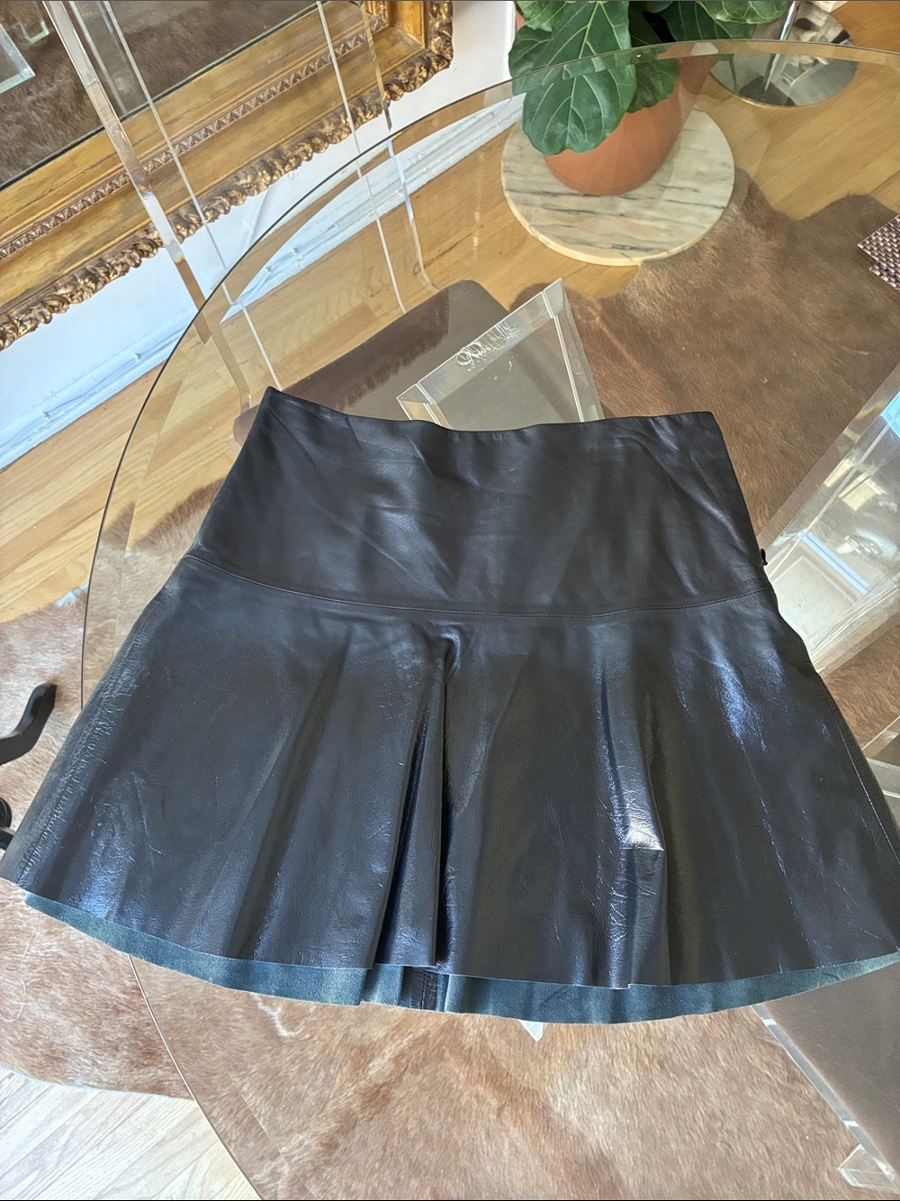 Vince Black Leather Flared Mini Skirt size 4